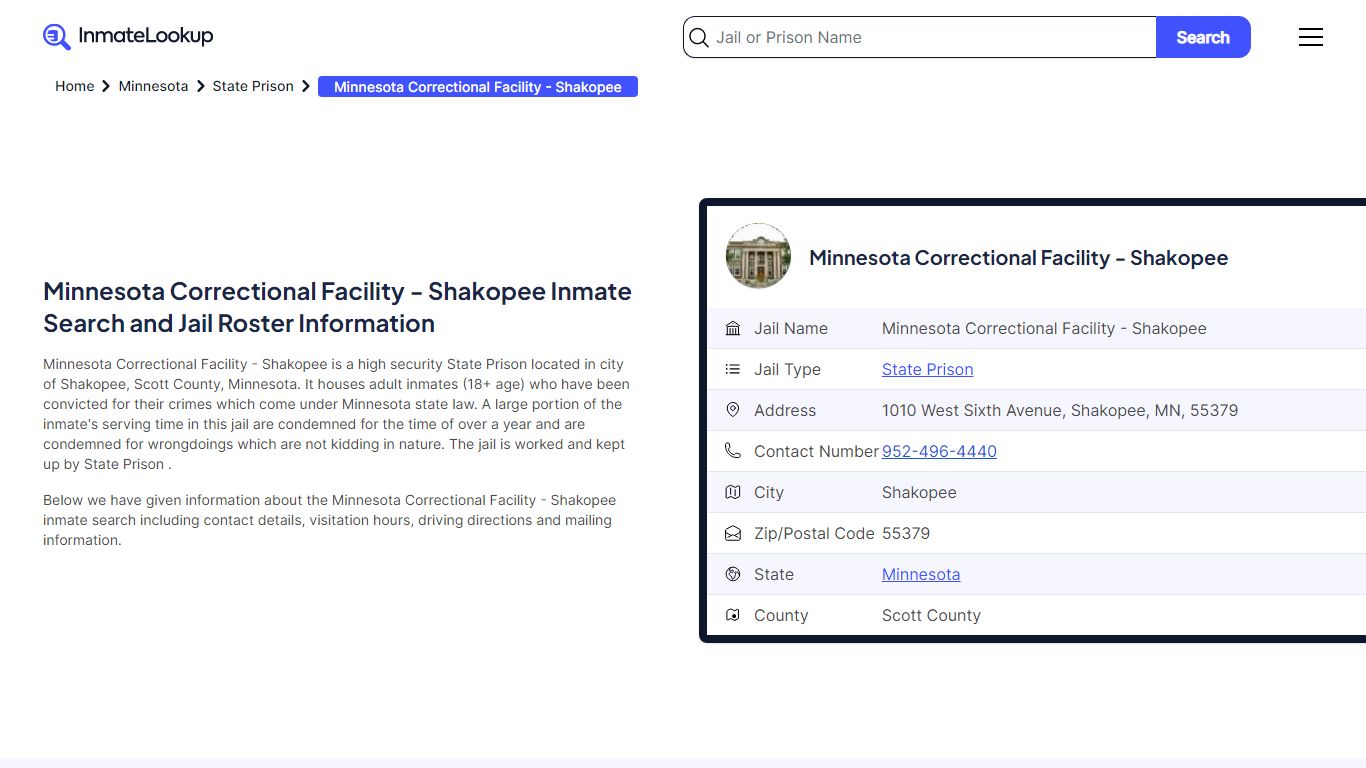 Minnesota Correctional Facility - Shakopee Inmate Search, Jail Roster ...